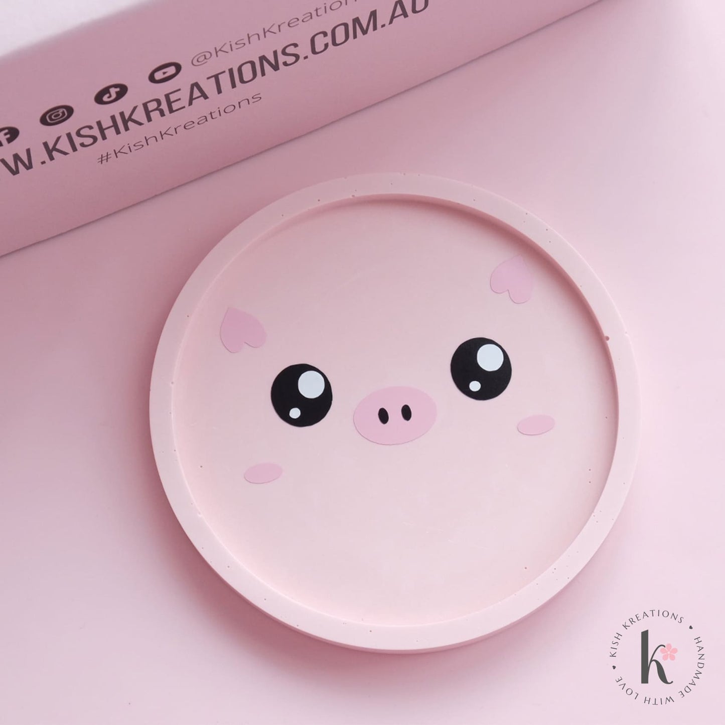 110mm Round Coaster | Kawaii Piggy Design - Kish Kreations - Birthday Gifts, Coasters, Cute Pig Coasters, Homewares, kawaii - copy-of-110mm-round-coasters-plain-design