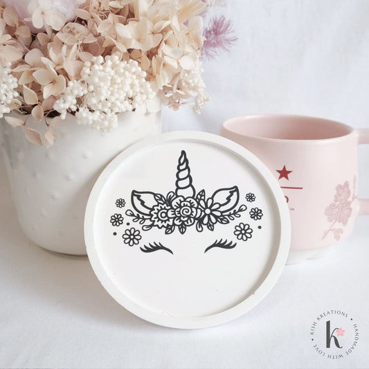 110mm Round Coaster | Kawaii Unicorn Design - Kish Kreations - Birthday Gifts, Coasters, Homewares, kawaii, Unicorn Coasters, Unique Unicorn Gifts - 110mm-round-coasters-kawaii-unicorn-design