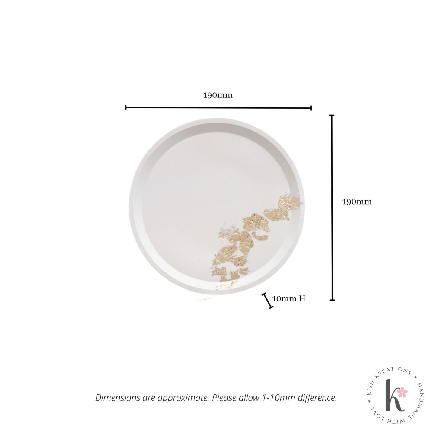 190mm Large Round Tray | Elegant White with Gold Flakes Design - Kish Kreations - Elegant, Fire Resistant Trays Australia, Homewares, Large Trays - 190mm-large-round-trays-elegant-white-with-gold-flakes-design