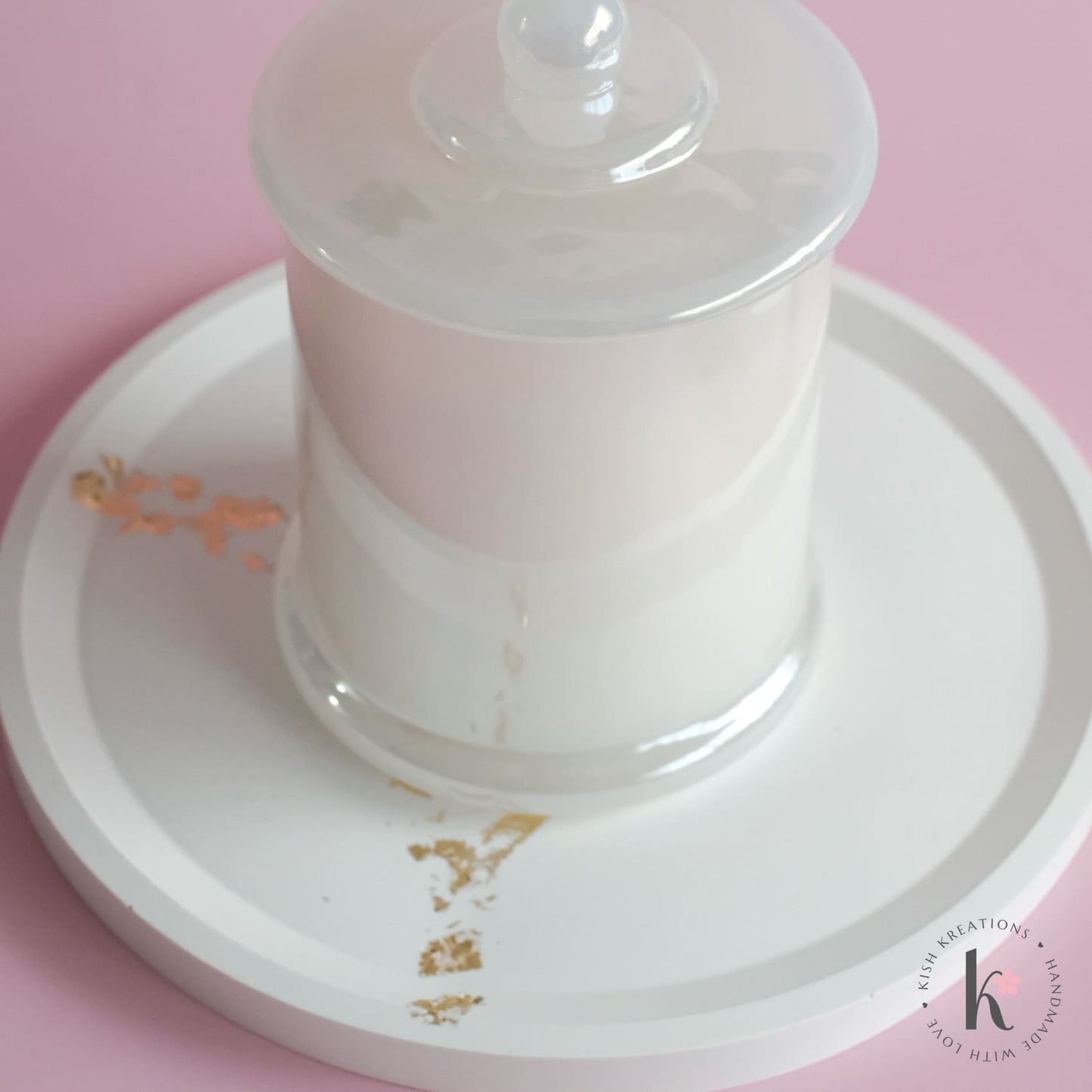 190mm Large Round Tray | Elegant White with Gold Flakes Design - Kish Kreations - Elegant, Fire Resistant Trays Australia, Homewares, Large Trays - 190mm-large-round-trays-elegant-white-with-gold-flakes-design