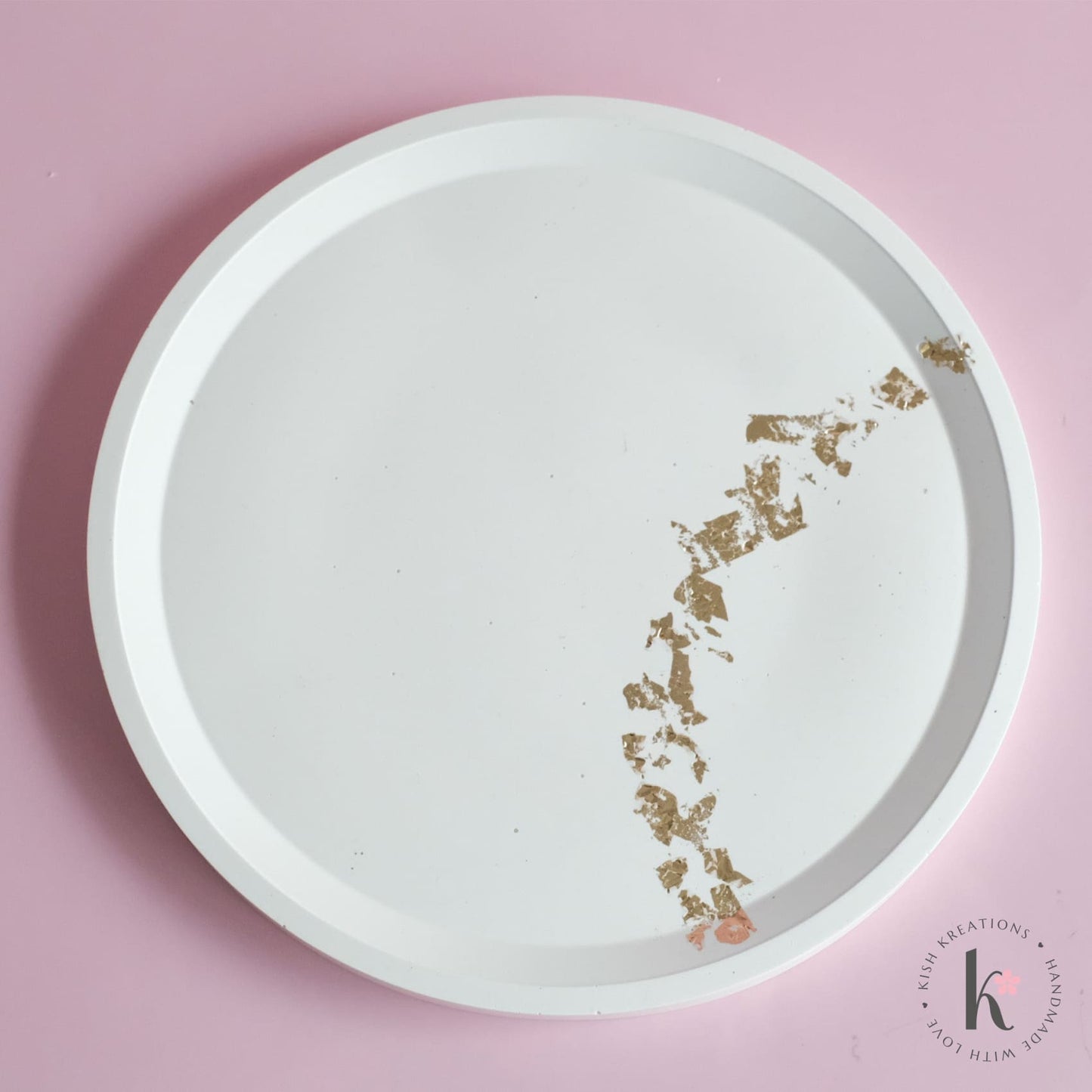 190mm Large Round Tray | Elegant White with Gold Flakes Design - Kish Kreations - Elegant, Fire Resistant Trays Australia, Homewares, Large Trays - 190mm-large-round-trays-elegant-white-with-gold-flakes-design
