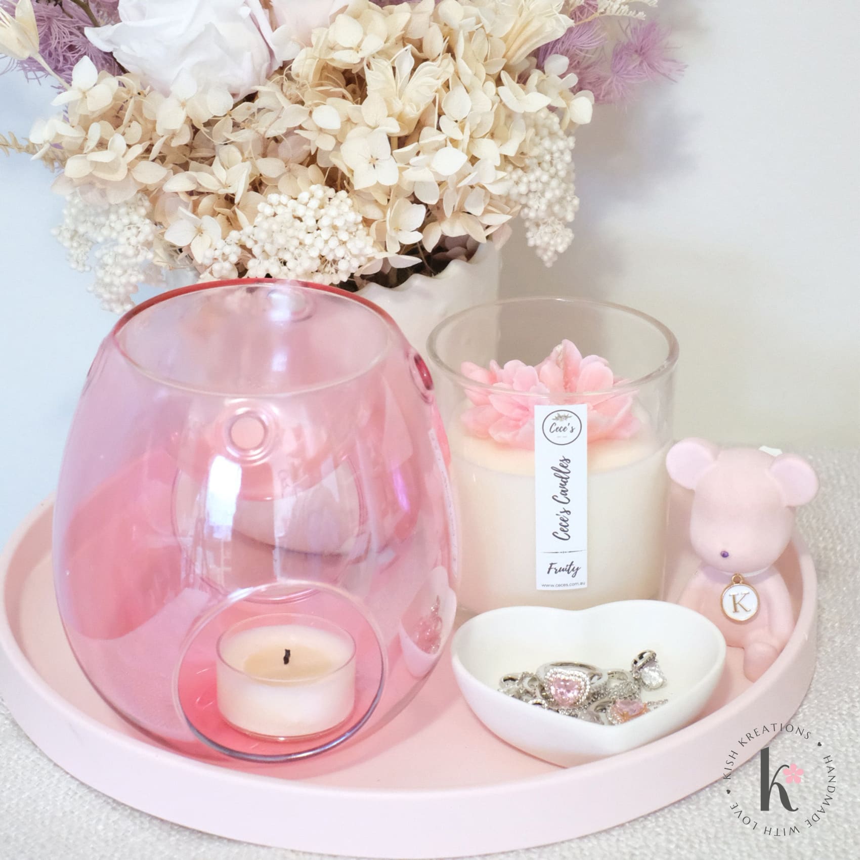 250mm Medium Round Tray | Plain Design - Kish Kreations - Fire Resistant Trays Australia, Homewares, Large Trays - 250mm-large-round-tray-plain-design