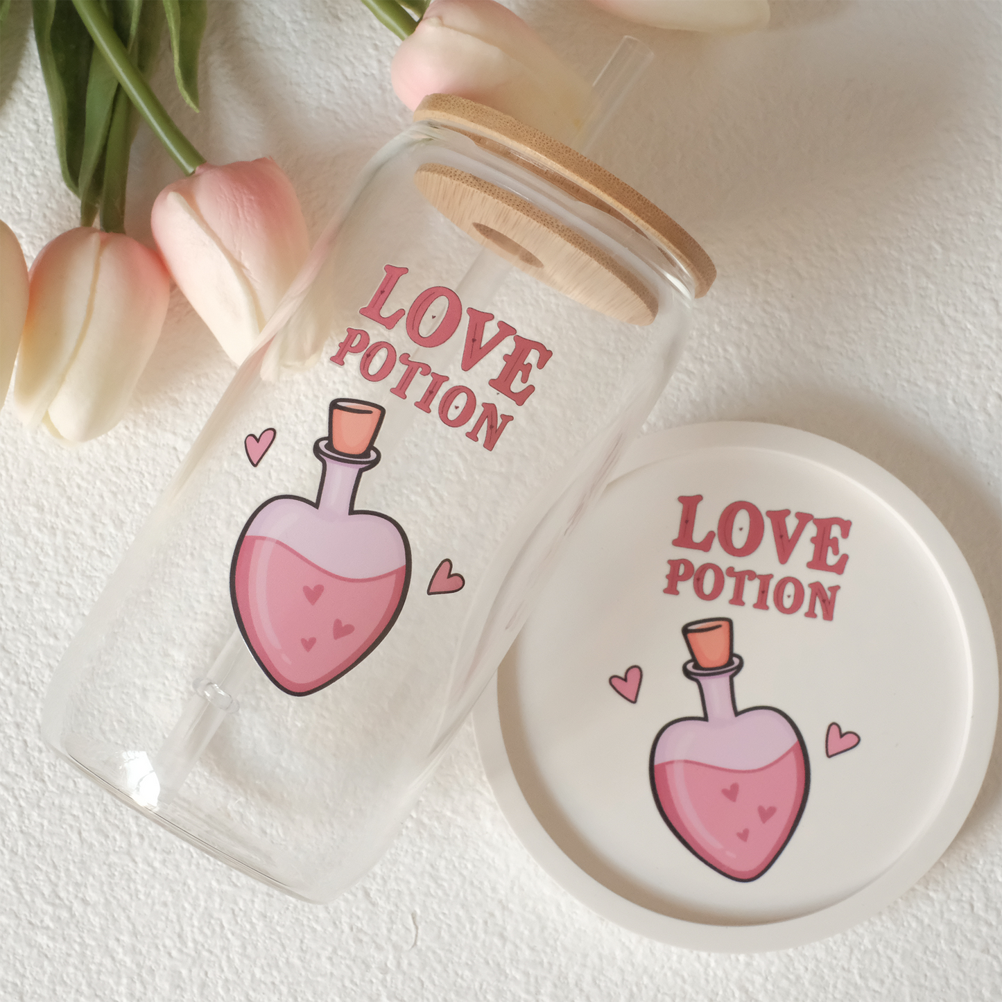 Libbey Glass and Coaster Set - Love Potion