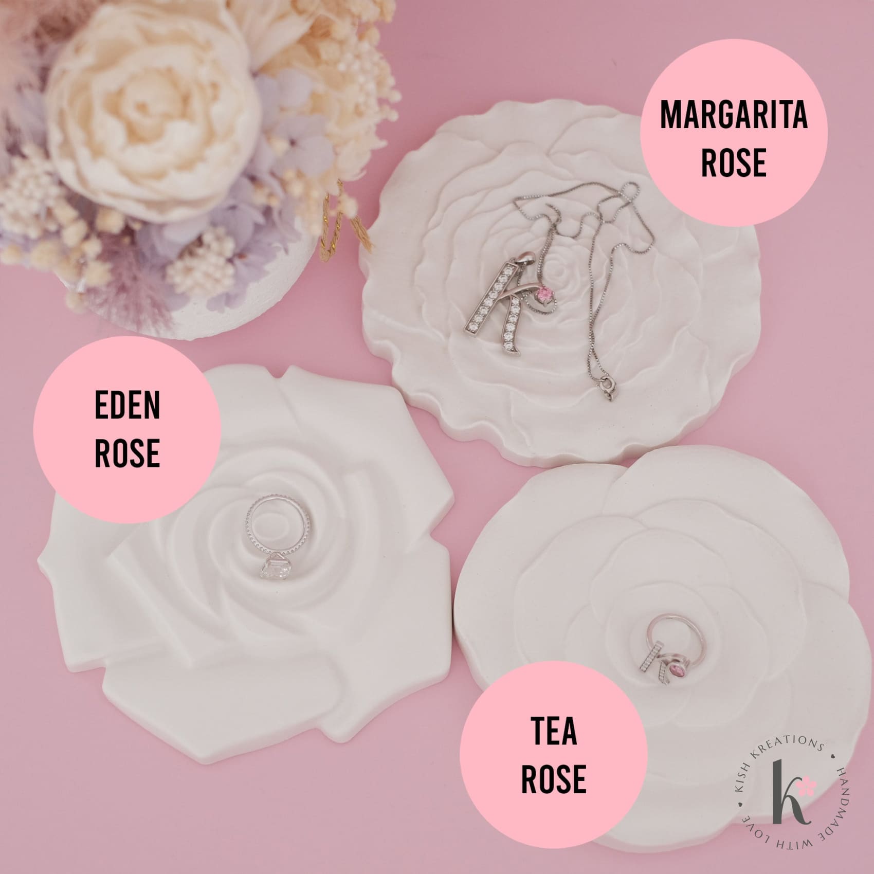 Eden Rose Shaped Tray | Plain Design - Kish Kreations - Blossom Dish, Flower Dish, Homewares, Jewellery Dish, Jewellery Tray, Personalised Ring Dish Australia, Personalised Tray, trinket dish, Trinket Trays - eden-rose-shaped-tray-plain-design