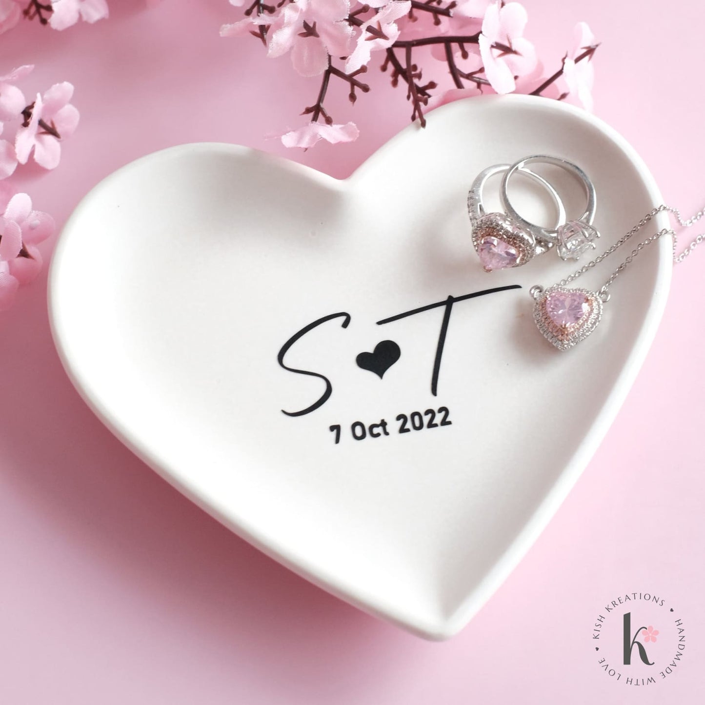 Heart Ring Dish | A❤️B | Monogram Design - Kish Kreations - Heart Ring Dishes, Homewares, Personalised Ring Dish Australia, Ring Dish Australia, Trinket Trays, Wedding, wedding gifts near me - heart-ring-dish-a❤️b-monogram-design