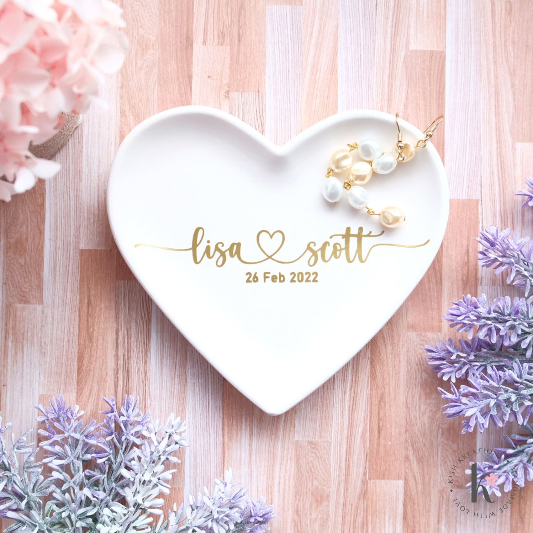 Heart Ring Dish | A❤️B | Plain Design - Kish Kreations - 5 year wedding anniversary, engagement gift ideas, Engagement Gifts under $30, Engagement Ring Dish Customised, Heart Ring Dishes, Homewares, Personalised Dish, Personalised Ring Dish Australia, Ring Dish Australia, Trinket Trays, Wedding, Wedding Gifts under $30, Wedding Presents Australia - heart-ring-dish-plain-design