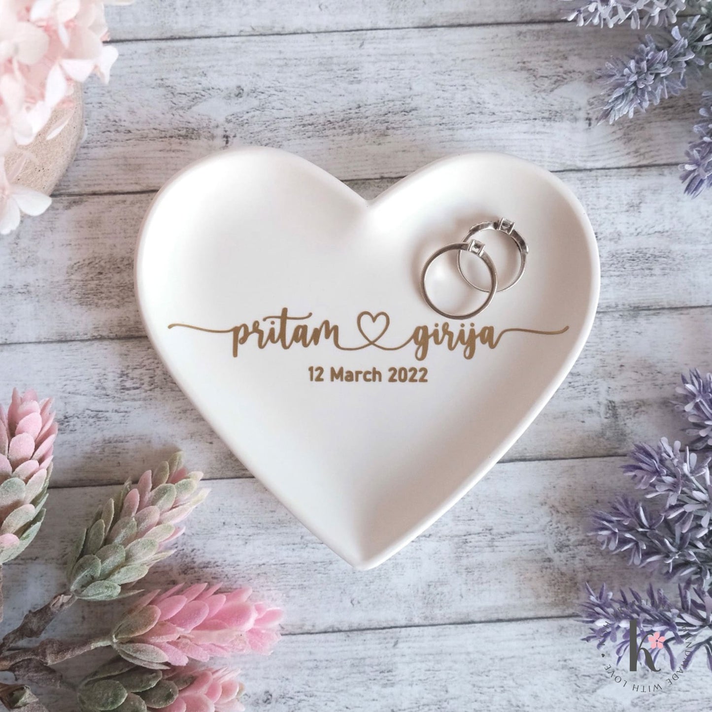 Heart Ring Dish | A❤️B | Plain Design - Kish Kreations - 5 year wedding anniversary, engagement gift ideas, Engagement Gifts under $30, Engagement Ring Dish Customised, Heart Ring Dishes, Homewares, Personalised Dish, Personalised Ring Dish Australia, Ring Dish Australia, Trinket Trays, Wedding, Wedding Gifts under $30, Wedding Presents Australia - heart-ring-dish-plain-design