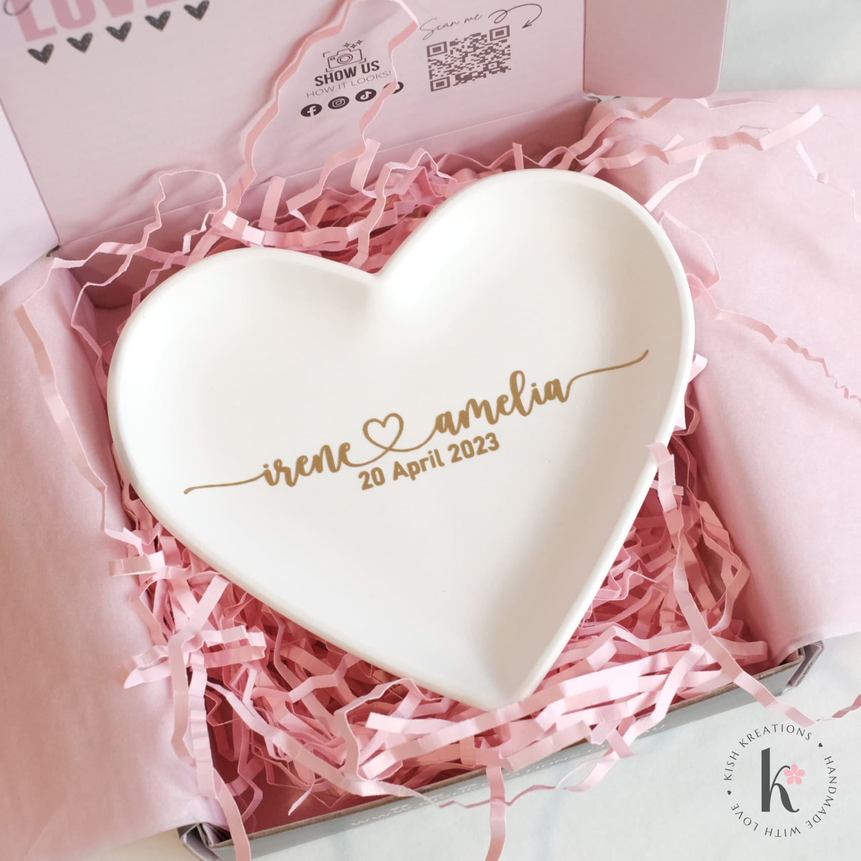 Heart Ring Dish | A❤️B | Plain Design - Kish Kreations - 5 year wedding anniversary, engagement gift ideas, Engagement Gifts under $30, Engagement Ring Dish Customised, Heart Ring Dishes, Homewares, Personalised Dish, Personalised Ring Dish Australia, Ring Dish Australia, Trinket Trays, Wedding, Wedding Gifts under $30, Wedding Presents Australia - heart-ring-dish-plain-design