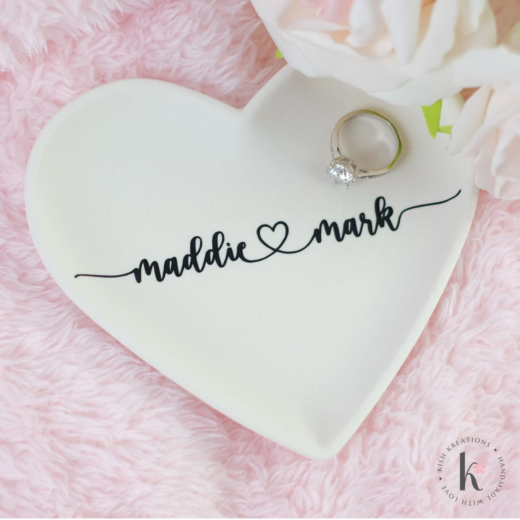 Heart Ring Dish | A❤️B | Plain Design - Kish Kreations - 5 year wedding anniversary, engagement gift ideas, Engagement Gifts under $30, Engagement Ring Dish Customised, Heart Ring Dishes, Homewares, Personalised Dish, Personalised Ring Dish Australia, Ring Dish Australia, Trinket Trays, Wedding, Wedding Gifts under $30, Wedding Presents Australia - heart-ring-dish-plain-design