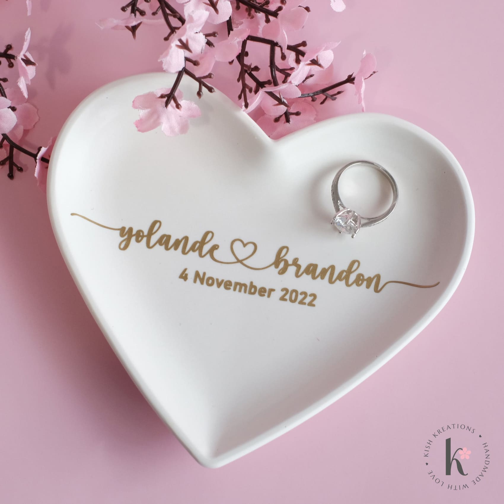 Heart Ring Dish | A❤️B | Plain Design - Kish Kreations - 5 year wedding anniversary, engagement gift ideas, Engagement Gifts under $30, Engagement Ring Dish Customised, Heart Ring Dishes, Homewares, Personalised Dish, Personalised Ring Dish Australia, Ring Dish Australia, Trinket Trays, Wedding, Wedding Gifts under $30, Wedding Presents Australia - heart-ring-dish-plain-design