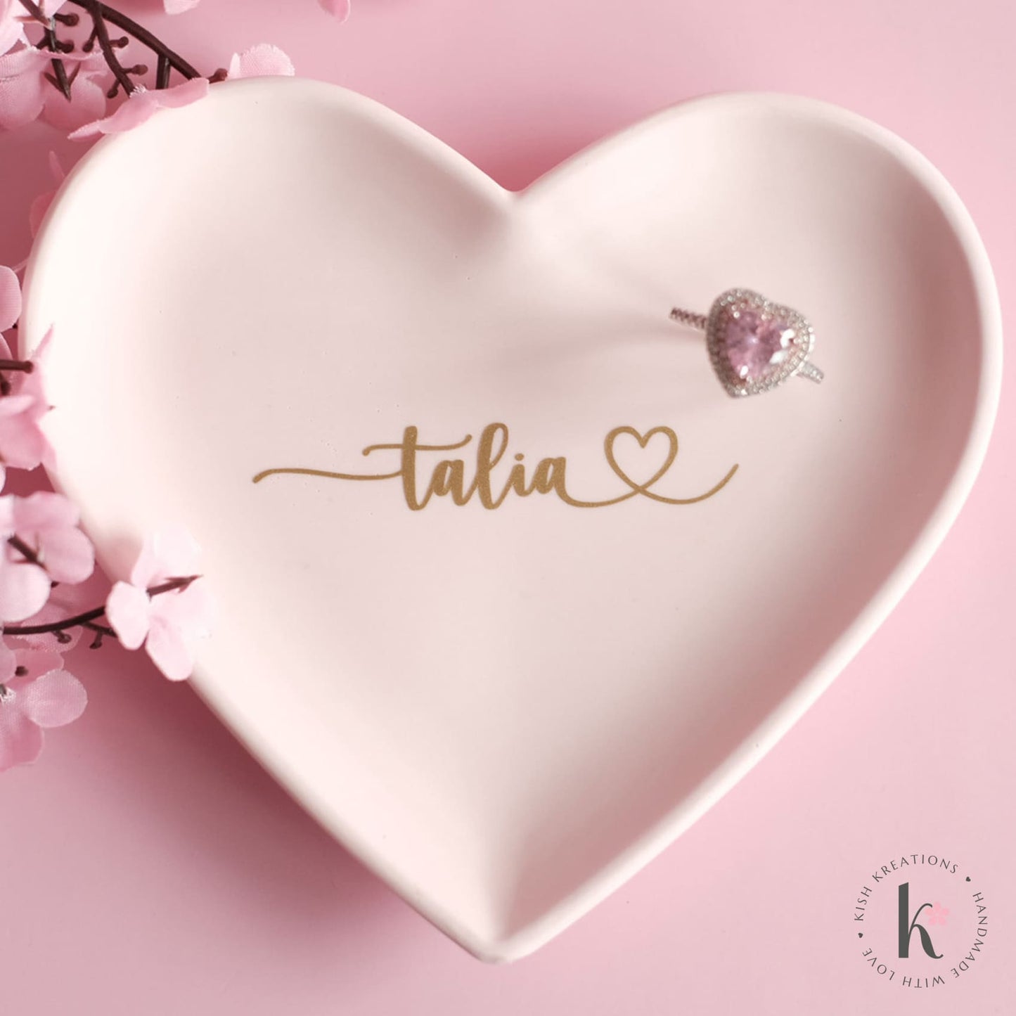 Heart Ring Dish | Custom | Plain Design - Kish Kreations - Birthday Gift for her Australia, Heart Ring Dishes, Heart Shaped Gifts, Homewares, Personalised Ring Dish Australia, trinket dish, Trinket Trays, Wedding - heart-ring-dish-your-name-plain-design