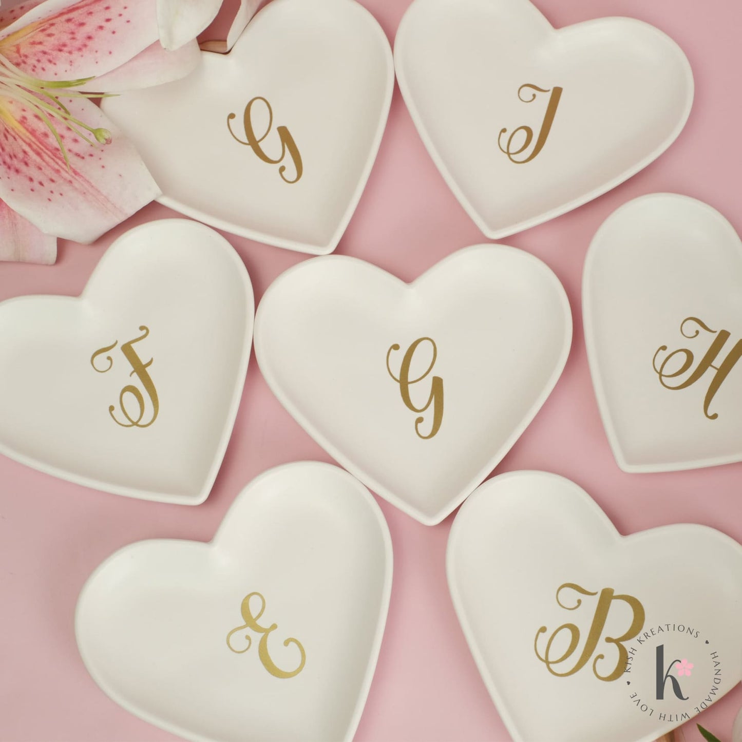Heart Ring Dish | Monogram | Plain Design - Kish Kreations - Gifts with monogram, Heart Ring Dishes, Homewares, Personalised Ring Dish Australia, trinket dish, Trinket Trays, Wedding - heart-ring-dish-monogram-plain-design