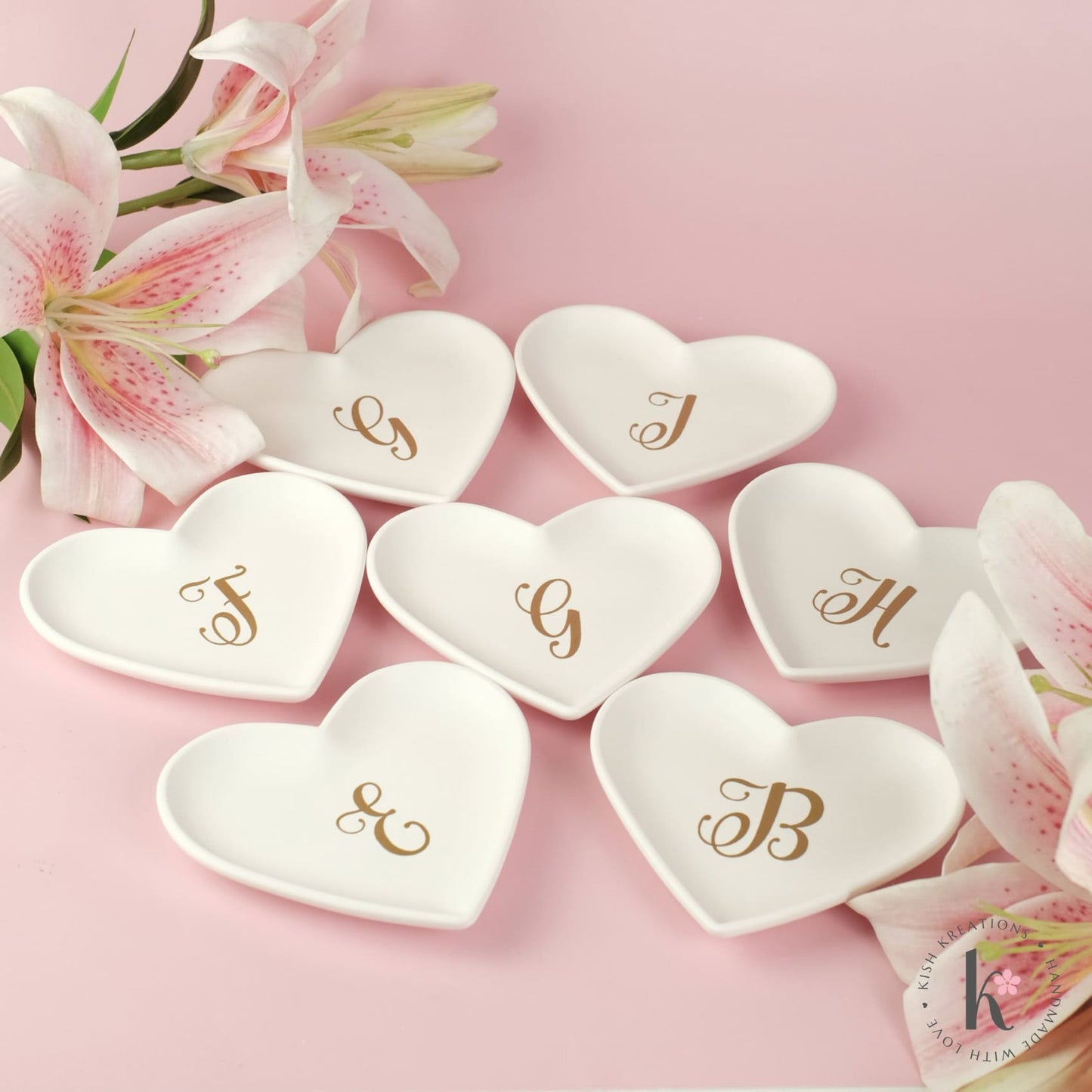 Heart Ring Dish | Monogram | Plain Design - Kish Kreations - Gifts with monogram, Heart Ring Dishes, Homewares, Personalised Ring Dish Australia, trinket dish, Trinket Trays, Wedding - heart-ring-dish-monogram-plain-design