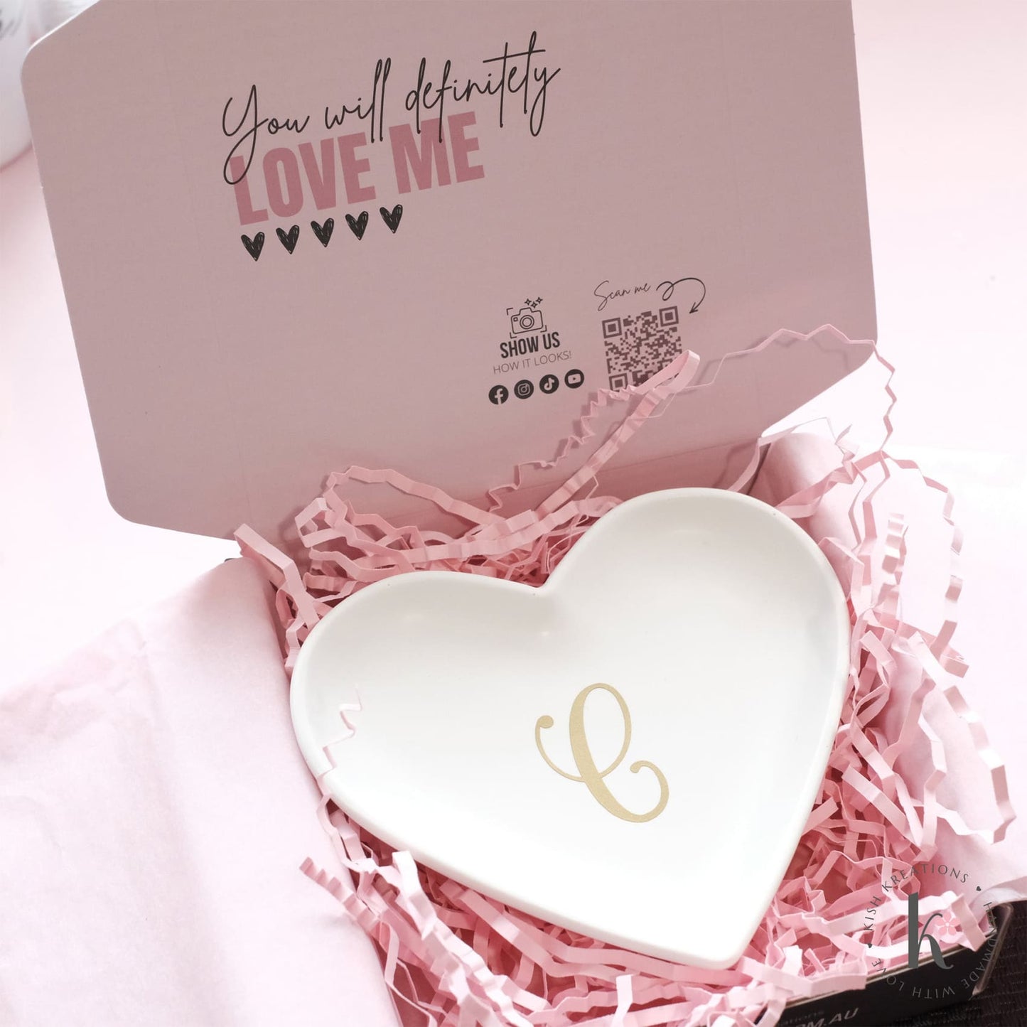 Heart Ring Dish | Monogram | Plain Design - Kish Kreations - Gifts with monogram, Heart Ring Dishes, Homewares, Personalised Ring Dish Australia, trinket dish, Trinket Trays, Wedding - heart-ring-dish-monogram-plain-design
