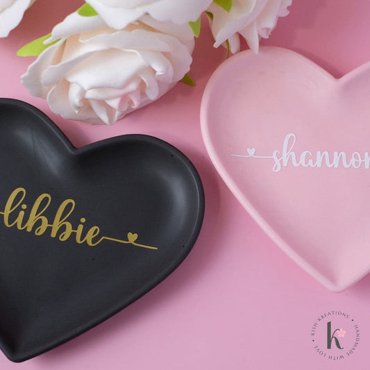 Heart Ring Dish | Heart Names | Plain Design - Kish Kreations - Gifts for friends under $30, Gifts under $25, Heart Ring Dishes, Homewares, Personalised Ring Dish Australia, Trinket Trays, Wedding - heart-ring-dish-heart-names-plain-design