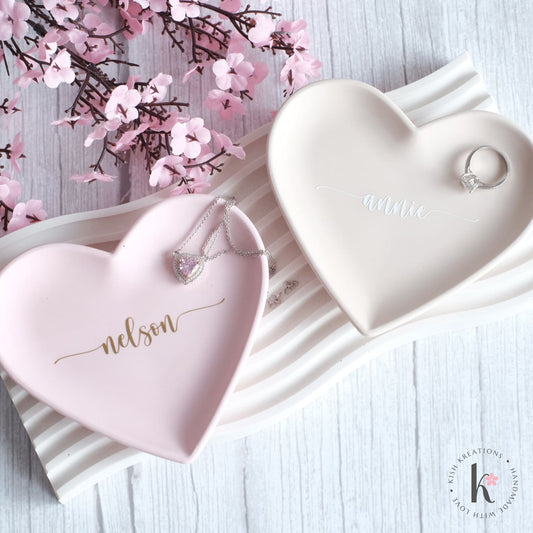 Heart Ring Dish | Your Name | Plain Design - Kish Kreations - Birthday Gifts, Gifts for friends under $30, Gifts under $25, Heart Ring Dishes, Homewares, Personalised Ring Dish Australia, Ring Dish Australia, Trinket Trays - copy-of-heart-ring-dish-heart-names-plain-design