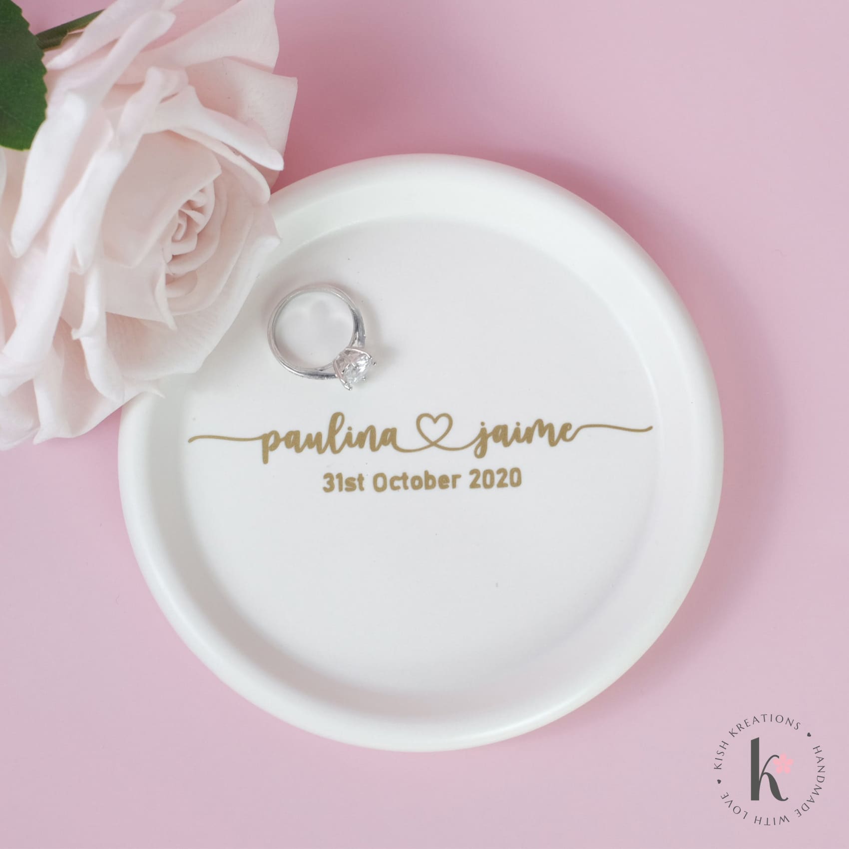 Round Ring Dish | A❤️B | Plain Design - Kish Kreations - Circle Dish, Engagement Gifts under $30, Engagement Ring Dish Customised, Homewares, Personalised Dish, Personalised Ring Dish Australia, Ring Dish Australia, Wedding, Wedding Gifts for Couple, Wedding Gifts under $30, Wedding Presents Australia - round-ring-dish-a❤️b-plain-design