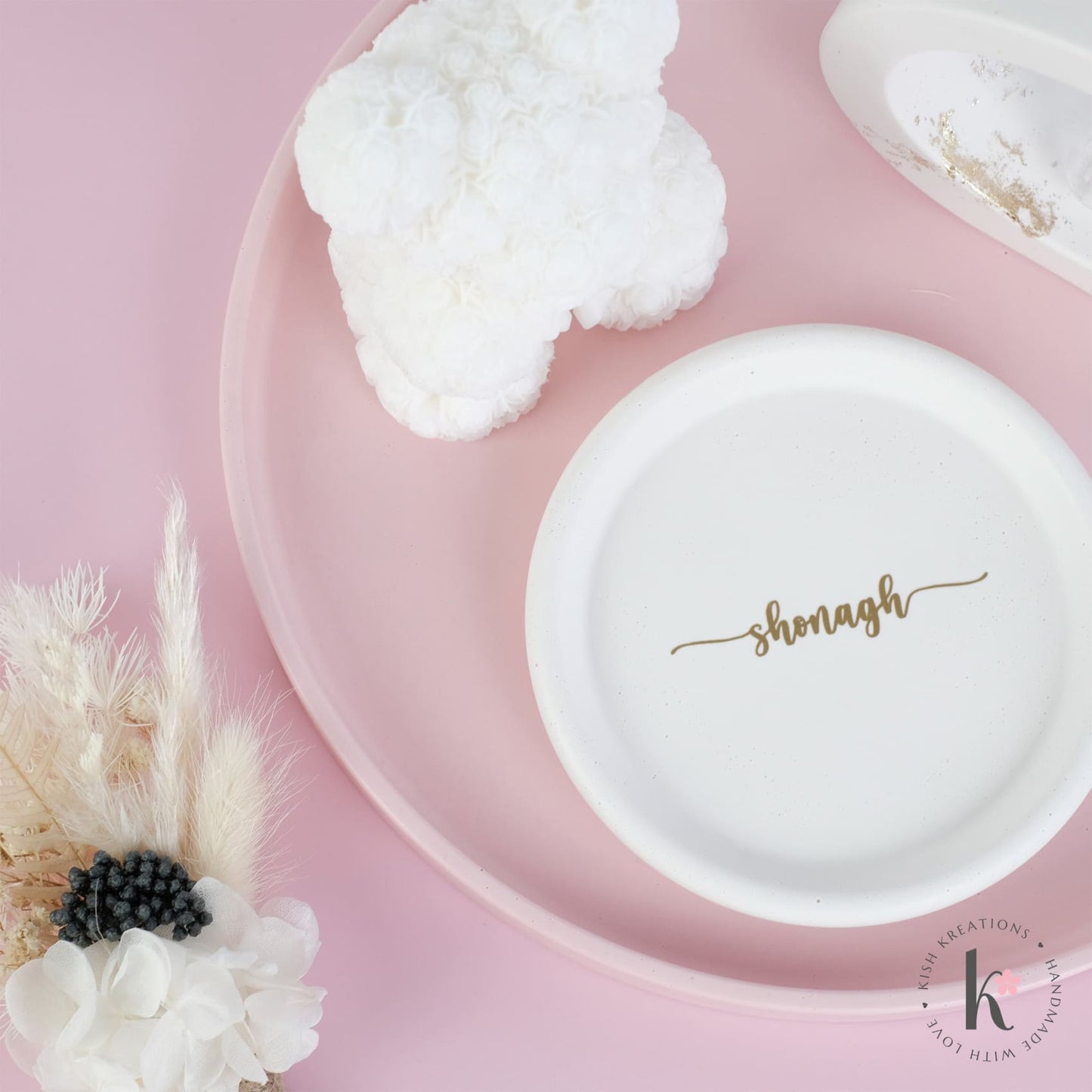 Round Ring Dish | A❤️B | Plain Design - Kish Kreations - Circle Dish, Engagement Gifts under $30, Engagement Ring Dish Customised, Homewares, Personalised Dish, Personalised Ring Dish Australia, Ring Dish Australia, Wedding, Wedding Gifts for Couple, Wedding Gifts under $30, Wedding Presents Australia - round-ring-dish-a❤️b-plain-design