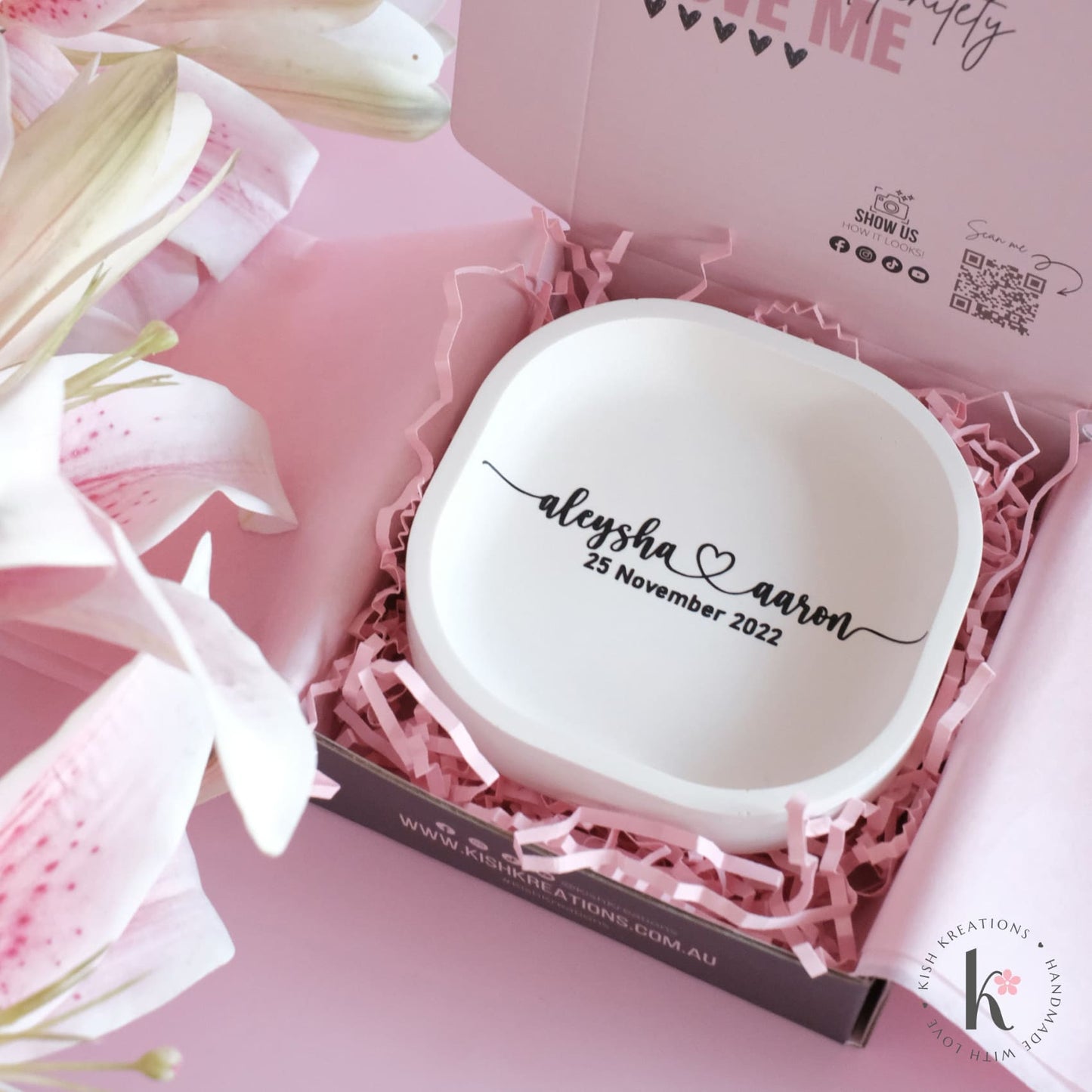Rounded Square Ring Dish | A❤️B | Plain Design - Kish Kreations - Homewares, Personalised Ring Dish Australia, Square dish, Wedding, Wedding Gifts for Couple - rounded-square-ring-dish-a❤️b-plain-design