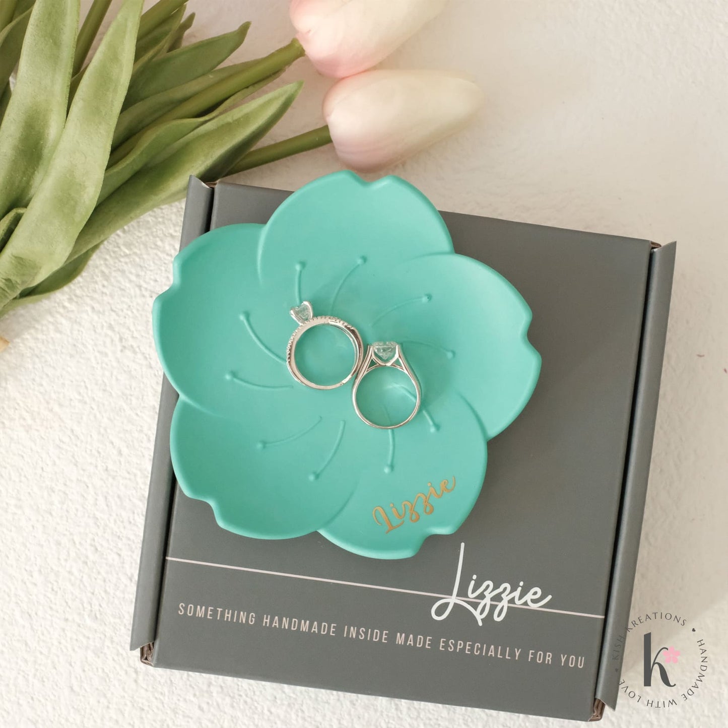 Sakura Trinket Dish | Plain Design - Kish Kreations - Cherry Blossom Jesmonite Decor, Homewares, Personalised Ring Dish Australia, Personalised Tray, trinket dish, Trinket Trays - sakura-trinket-dish
