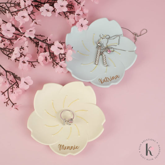 Sakura Trinket Dish | Plain Design - Kish Kreations - Cherry Blossom Jesmonite Decor, Homewares, Personalised Ring Dish Australia, Personalised Tray, trinket dish, Trinket Trays - sakura-trinket-dish