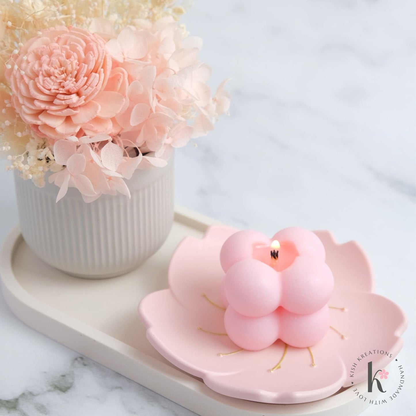 Sakura Trinket Dish | Plain Design - Kish Kreations - Cherry Blossom Jesmonite Decor, Homewares, Personalised Ring Dish Australia, Personalised Tray, trinket dish, Trinket Trays - sakura-trinket-dish