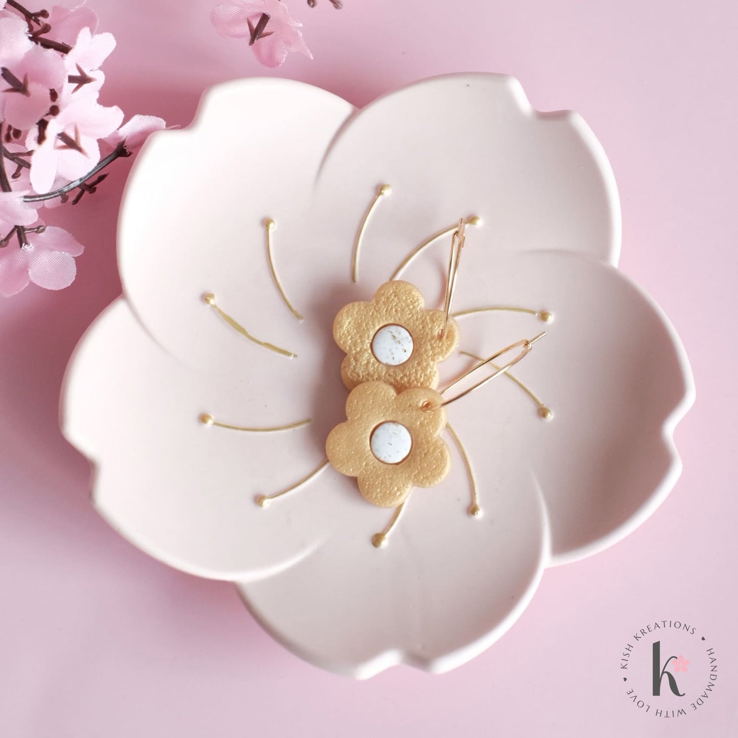 Sakura Trinket Dish | Plain Design - Kish Kreations - Cherry Blossom Jesmonite Decor, Homewares, Personalised Ring Dish Australia, Personalised Tray, trinket dish, Trinket Trays - sakura-trinket-dish