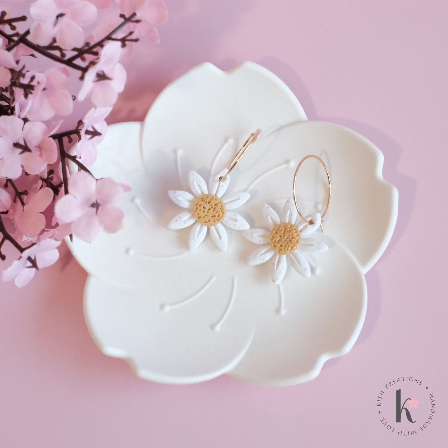 Sakura Trinket Dish | Plain Design - Kish Kreations - Cherry Blossom Jesmonite Decor, Homewares, Personalised Ring Dish Australia, Personalised Tray, trinket dish, Trinket Trays - sakura-trinket-dish