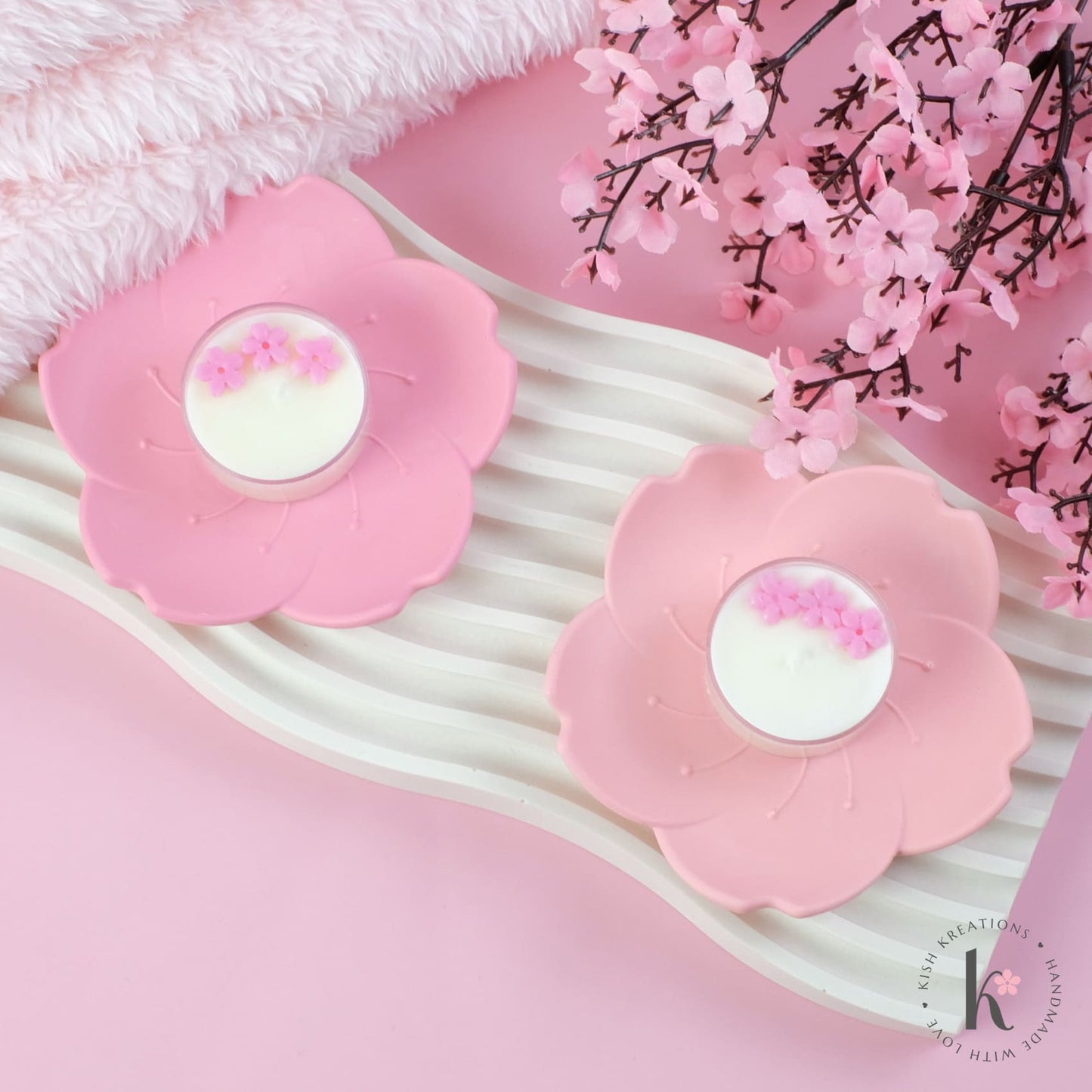 Sakura Trinket Dish | Plain Design - Kish Kreations - Cherry Blossom Jesmonite Decor, Homewares, Personalised Ring Dish Australia, Personalised Tray, trinket dish, Trinket Trays - sakura-trinket-dish
