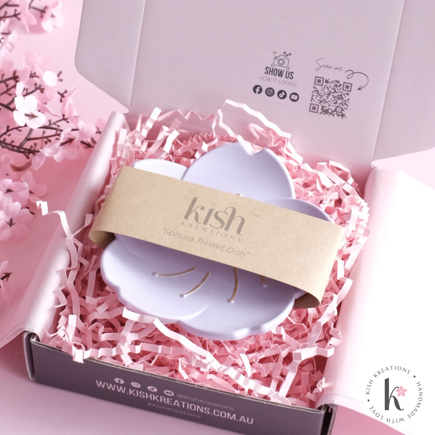 Sakura Trinket Dish | Plain Design - Kish Kreations - Cherry Blossom Jesmonite Decor, Homewares, Personalised Ring Dish Australia, Personalised Tray, trinket dish, Trinket Trays - sakura-trinket-dish