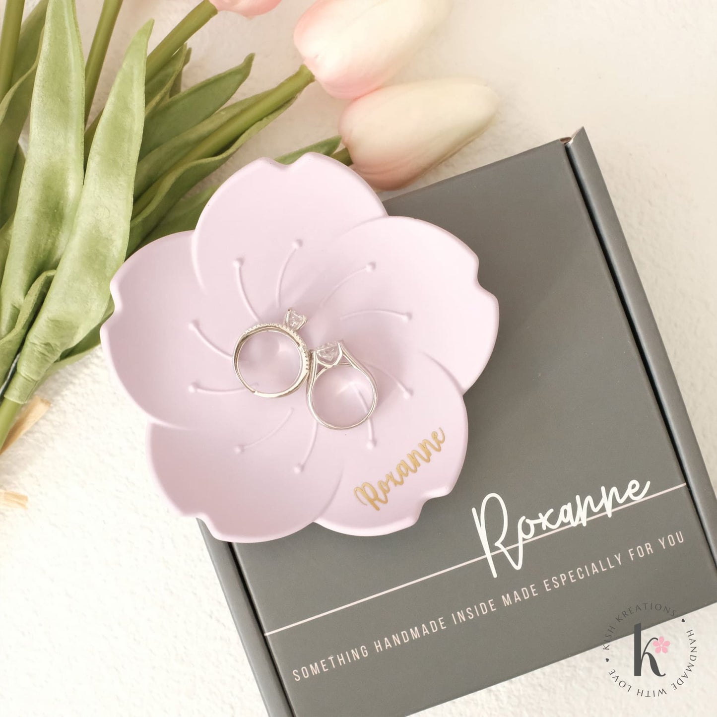 Sakura Trinket Dish | Plain Design - Kish Kreations - Cherry Blossom Jesmonite Decor, Homewares, Personalised Ring Dish Australia, Personalised Tray, trinket dish, Trinket Trays - sakura-trinket-dish