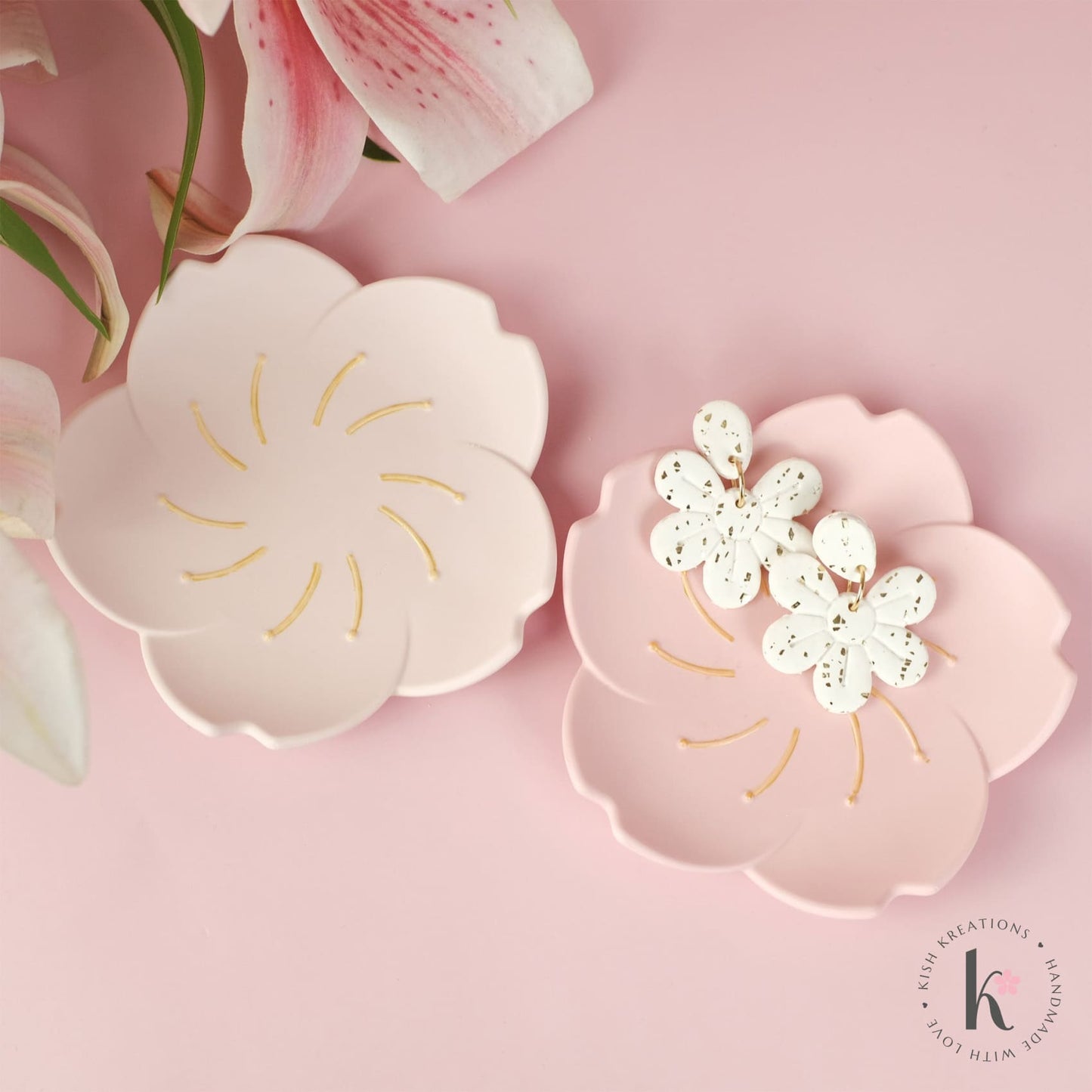 Sakura Trinket Dish | Plain Design - Kish Kreations - Cherry Blossom Jesmonite Decor, Homewares, Personalised Ring Dish Australia, Personalised Tray, trinket dish, Trinket Trays - sakura-trinket-dish