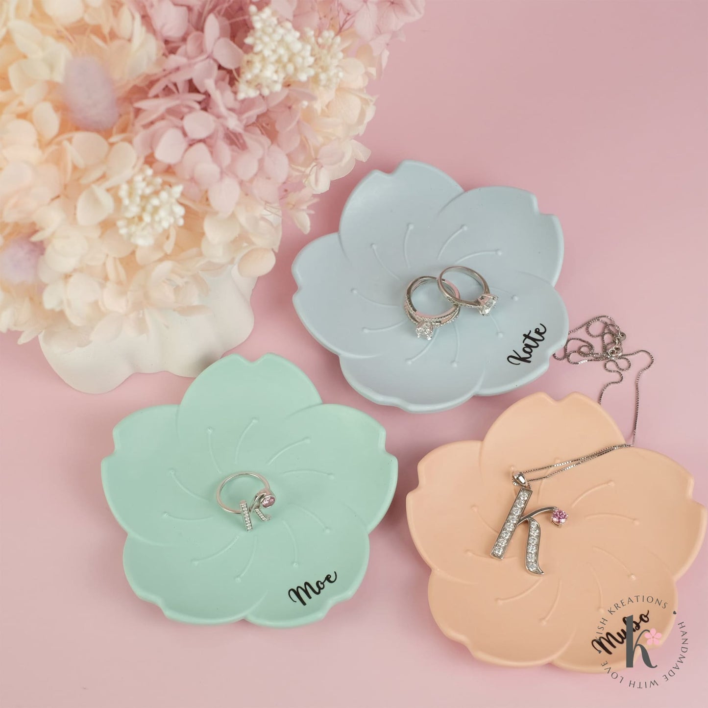 Sakura Trinket Dish | Plain Design - Kish Kreations - Cherry Blossom Jesmonite Decor, Homewares, Personalised Ring Dish Australia, Personalised Tray, trinket dish, Trinket Trays - sakura-trinket-dish