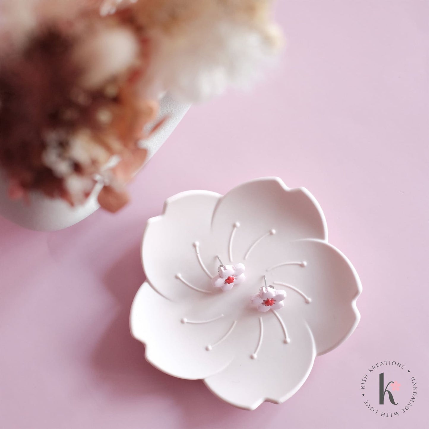 Sakura Trinket Dish | Plain Design - Kish Kreations - Cherry Blossom Jesmonite Decor, Homewares, Personalised Ring Dish Australia, Personalised Tray, trinket dish, Trinket Trays - sakura-trinket-dish