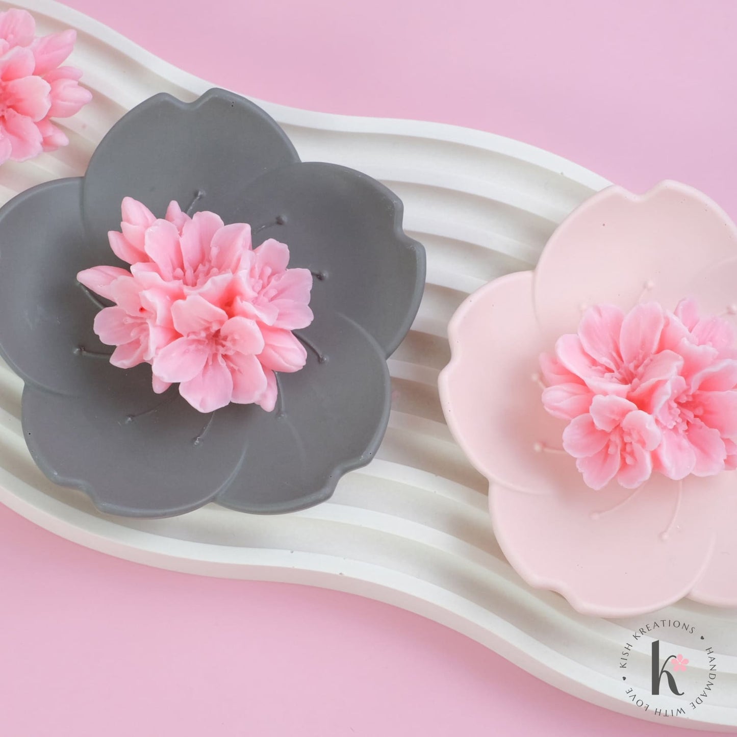 Sakura Trinket Dish | Plain Design - Kish Kreations - Cherry Blossom Jesmonite Decor, Homewares, Personalised Ring Dish Australia, Personalised Tray, trinket dish, Trinket Trays - sakura-trinket-dish