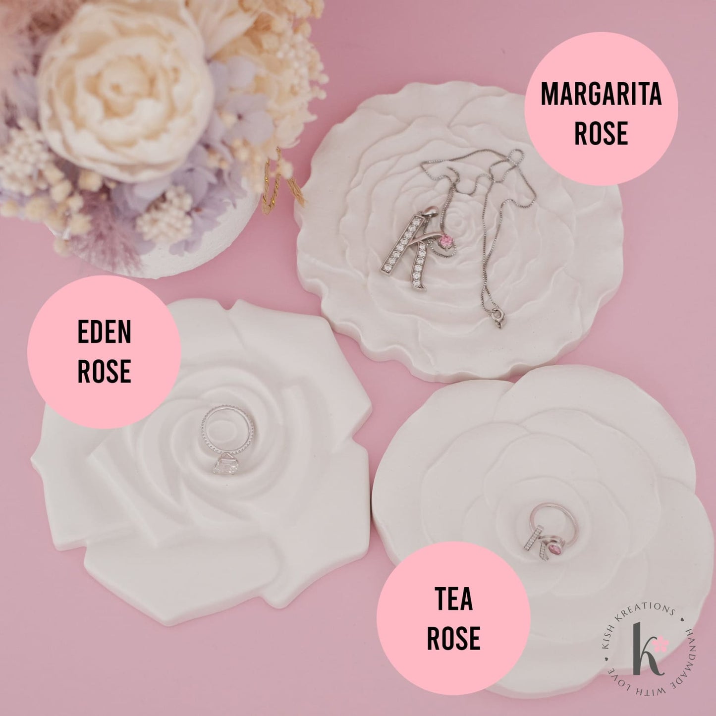 Tea Rose Shaped Tray | Plain Design - Kish Kreations - Blossom Dish, Flower Dish, Homewares, Jewellery Dish, Jewellery Tray, Personalised Ring Dish Australia, Personalised Tray, trinket dish, Trinket Trays - tea-rose-shaped-tray-plain-design