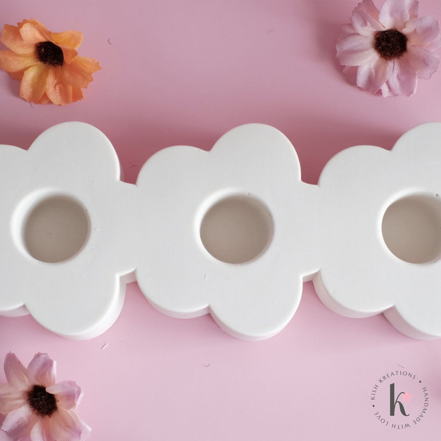 Triple Blossom Candle Holder | Plain Design - Kish Kreations - Candle Holders, Homewares - triple-blossom-candle-holder-plain-design