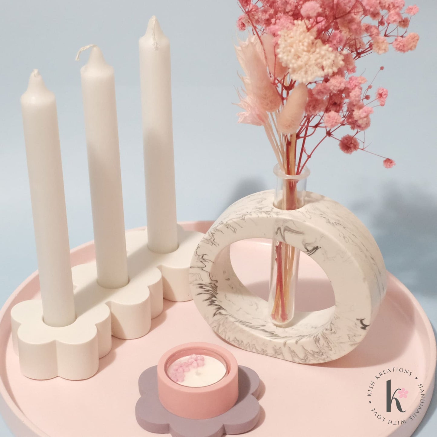 Triple Blossom Candle Holder | Plain Design - Kish Kreations - Candle Holders, Homewares - triple-blossom-candle-holder-plain-design