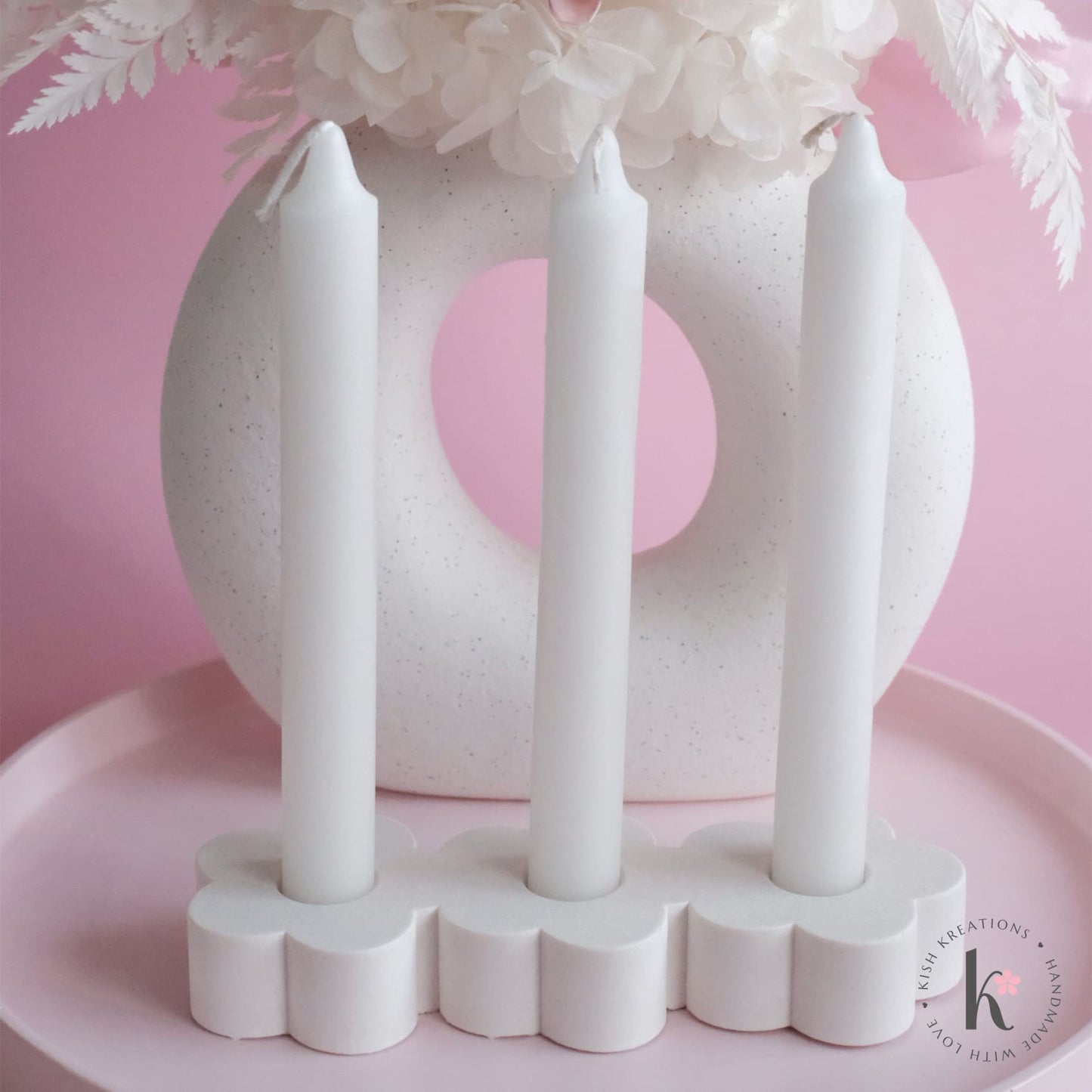 Triple Blossom Candle Holder | Plain Design - Kish Kreations - Candle Holders, Homewares - triple-blossom-candle-holder-plain-design