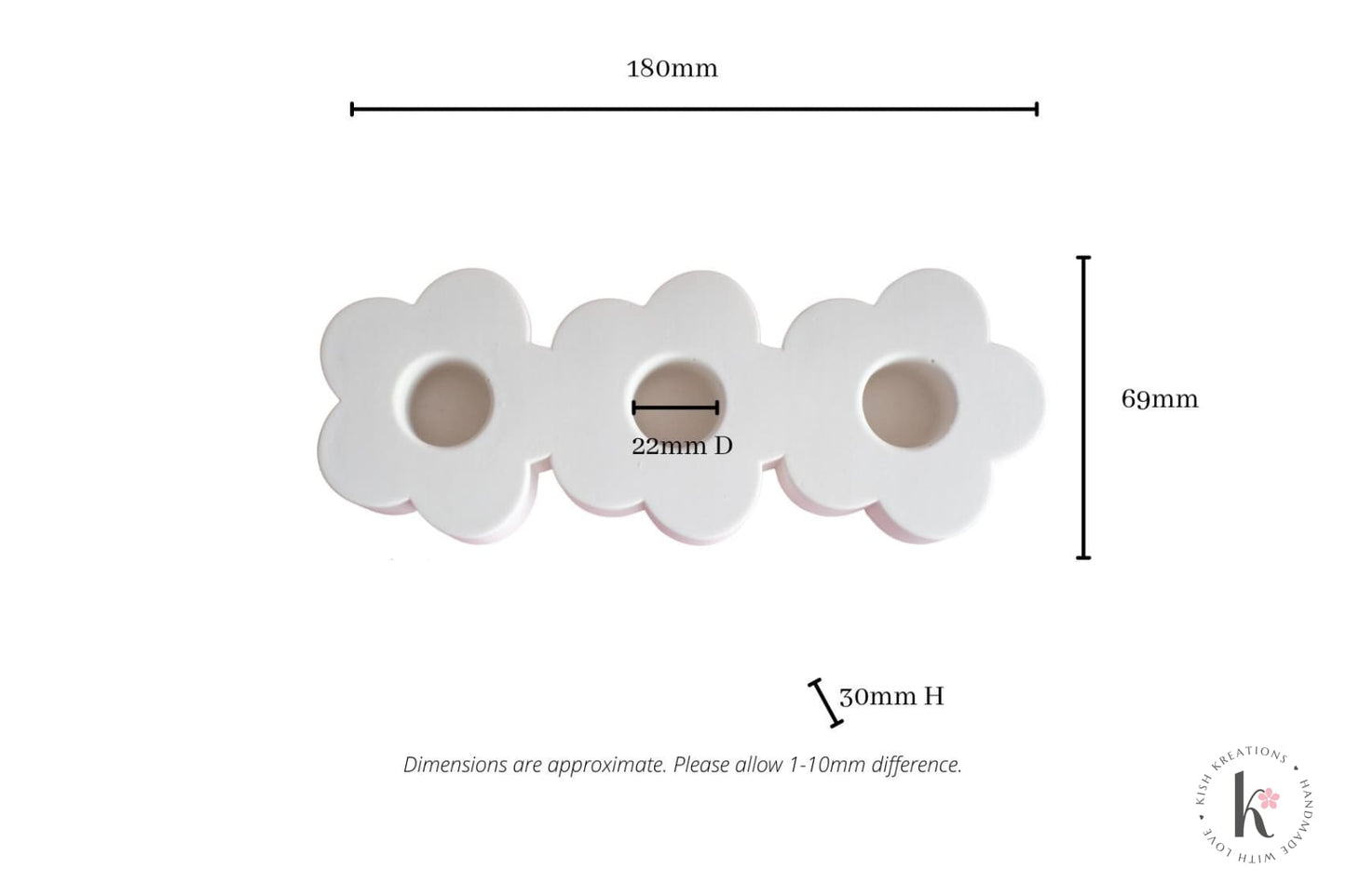 Triple Blossom Candle Holder | Plain Design - Kish Kreations - Candle Holders, Homewares - triple-blossom-candle-holder-plain-design