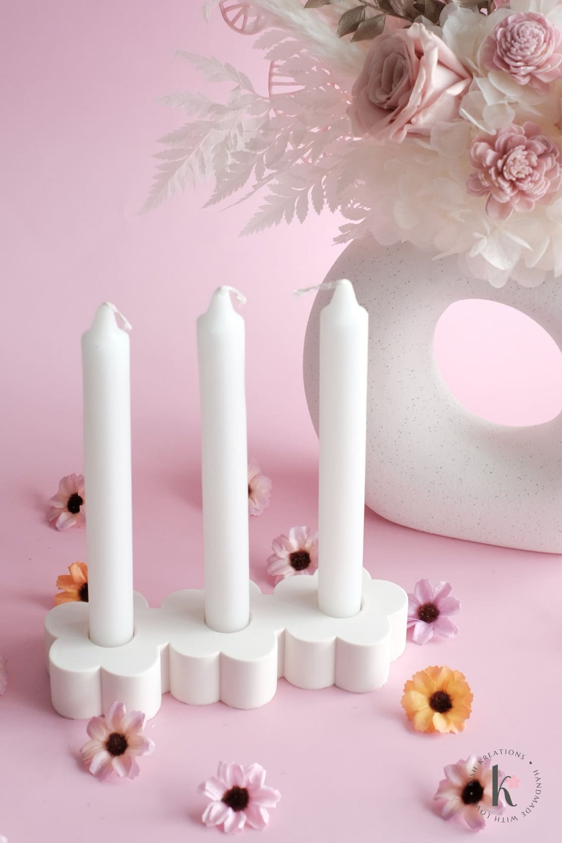 Triple Blossom Candle Holder | Plain Design - Kish Kreations - Candle Holders, Homewares - triple-blossom-candle-holder-plain-design