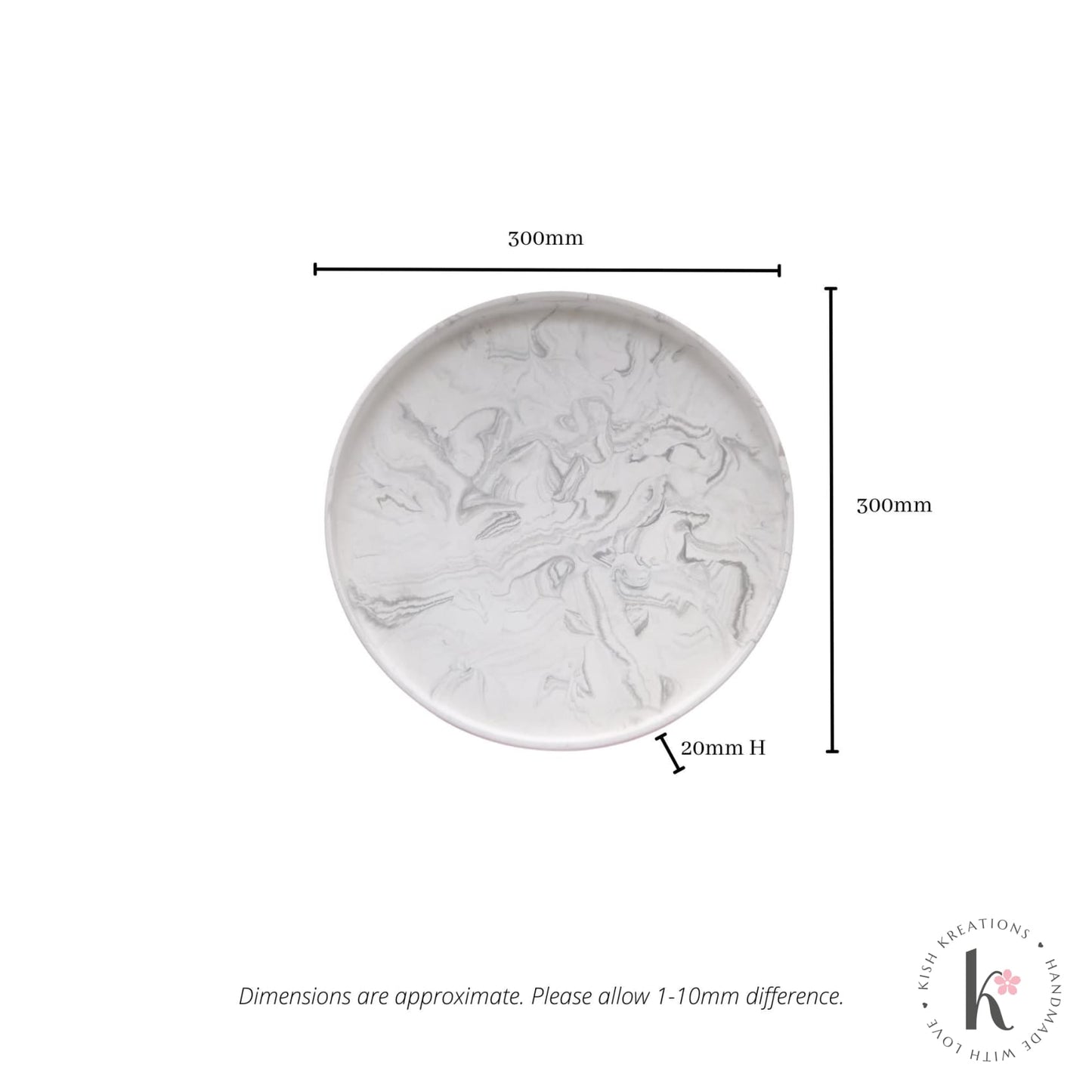 300mm Large Round Tray | Marble Design - Kish Kreations - Fire Resistant Trays Australia, Homewares, Large Trays - 300mm-large-round-tray-marble-design