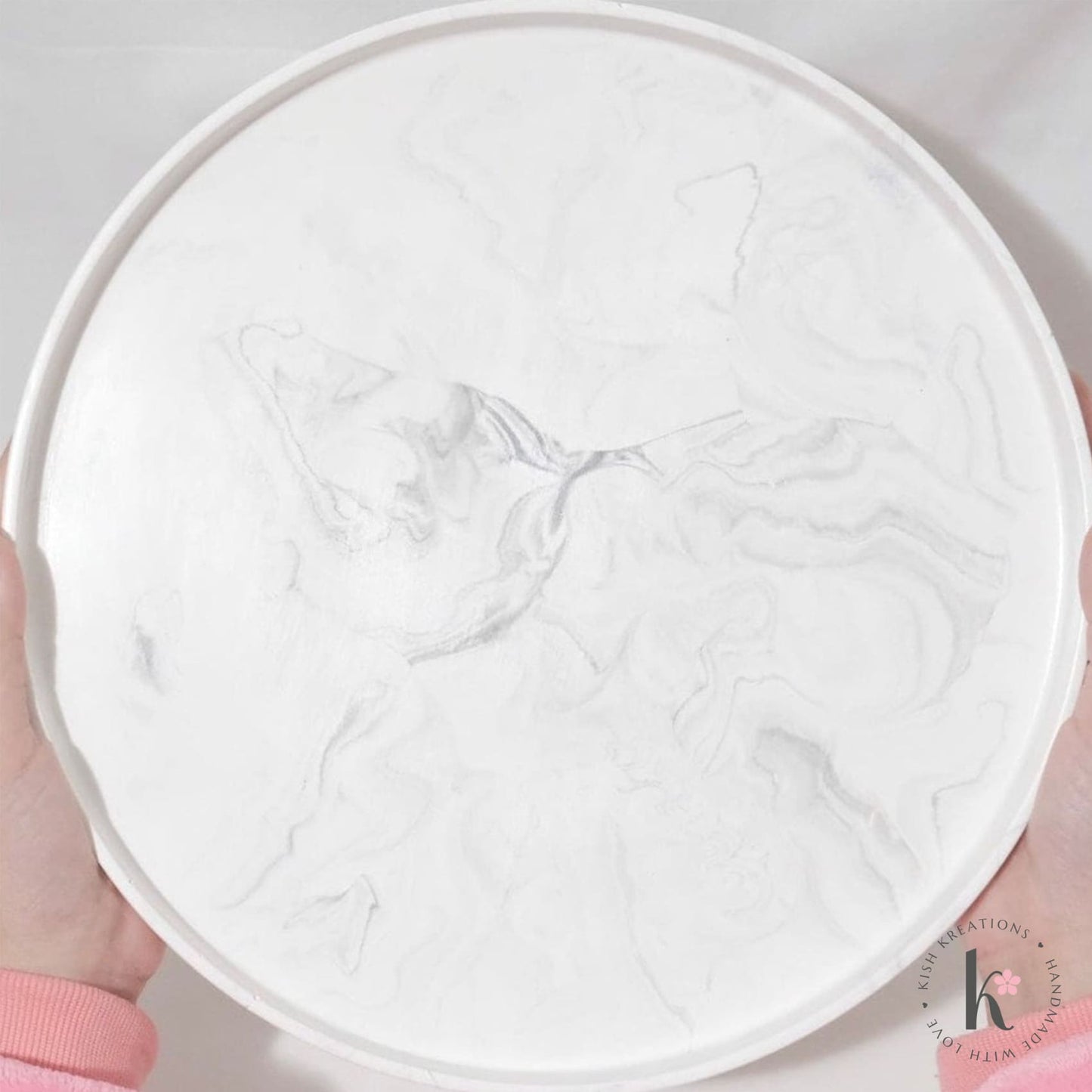 300mm Large Round Tray | Marble Design - Kish Kreations - Fire Resistant Trays Australia, Homewares, Large Trays - 300mm-large-round-tray-marble-design