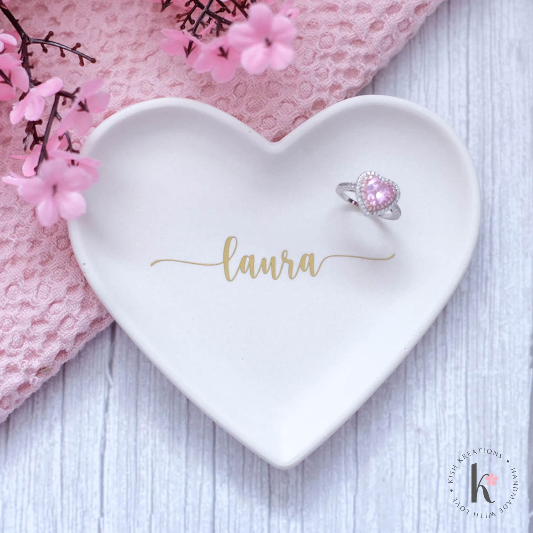 Heart Ring Dish | Your Name | Plain Design - Kish Kreations - Birthday Gifts, Gifts for friends under $30, Gifts under $25, Heart Ring Dishes, Homewares, Personalised Ring Dish Australia, Ring Dish Australia, Trinket Trays - copy-of-heart-ring-dish-heart-names-plain-design