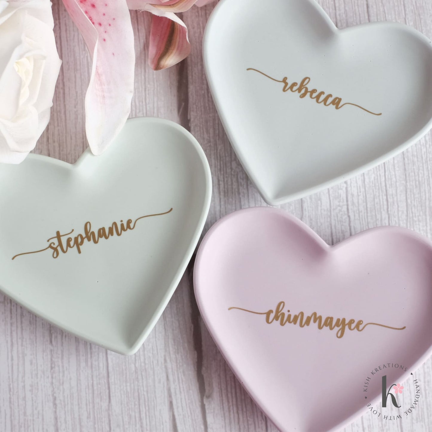 Heart Ring Dish | Your Name | Plain Design - Kish Kreations - Birthday Gifts, Gifts for friends under $30, Gifts under $25, Heart Ring Dishes, Homewares, Personalised Ring Dish Australia, Ring Dish Australia, Trinket Trays - copy-of-heart-ring-dish-heart-names-plain-design