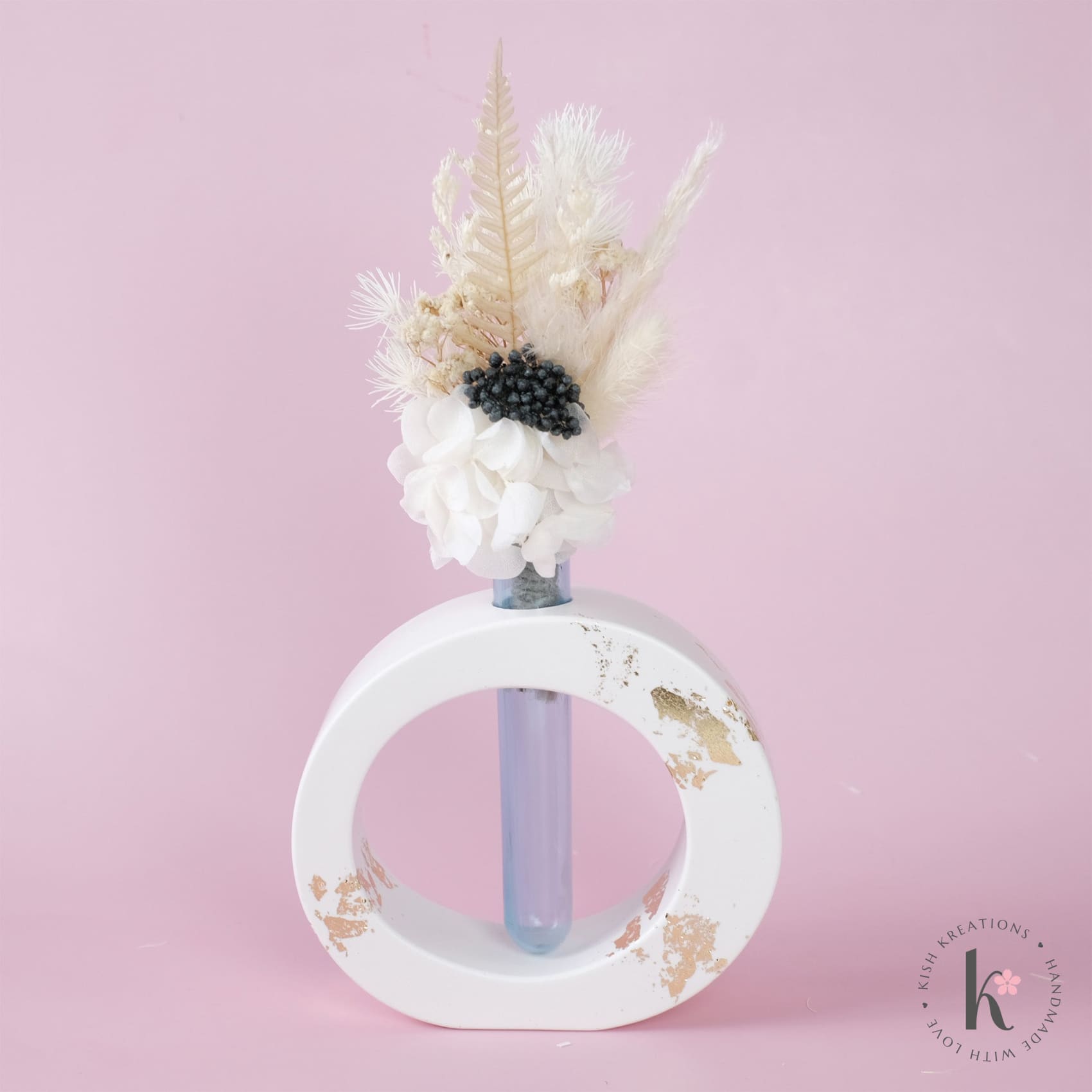 Round Flower Vase | Elegant White with Gold Flakes Design - Kish Kreations - Elegant, Homewares, housewarming gifts, housewarming gifts Australia, Planters, Pots, Vases - round-flower-vase-elegant-white-with-gold-flakes-design