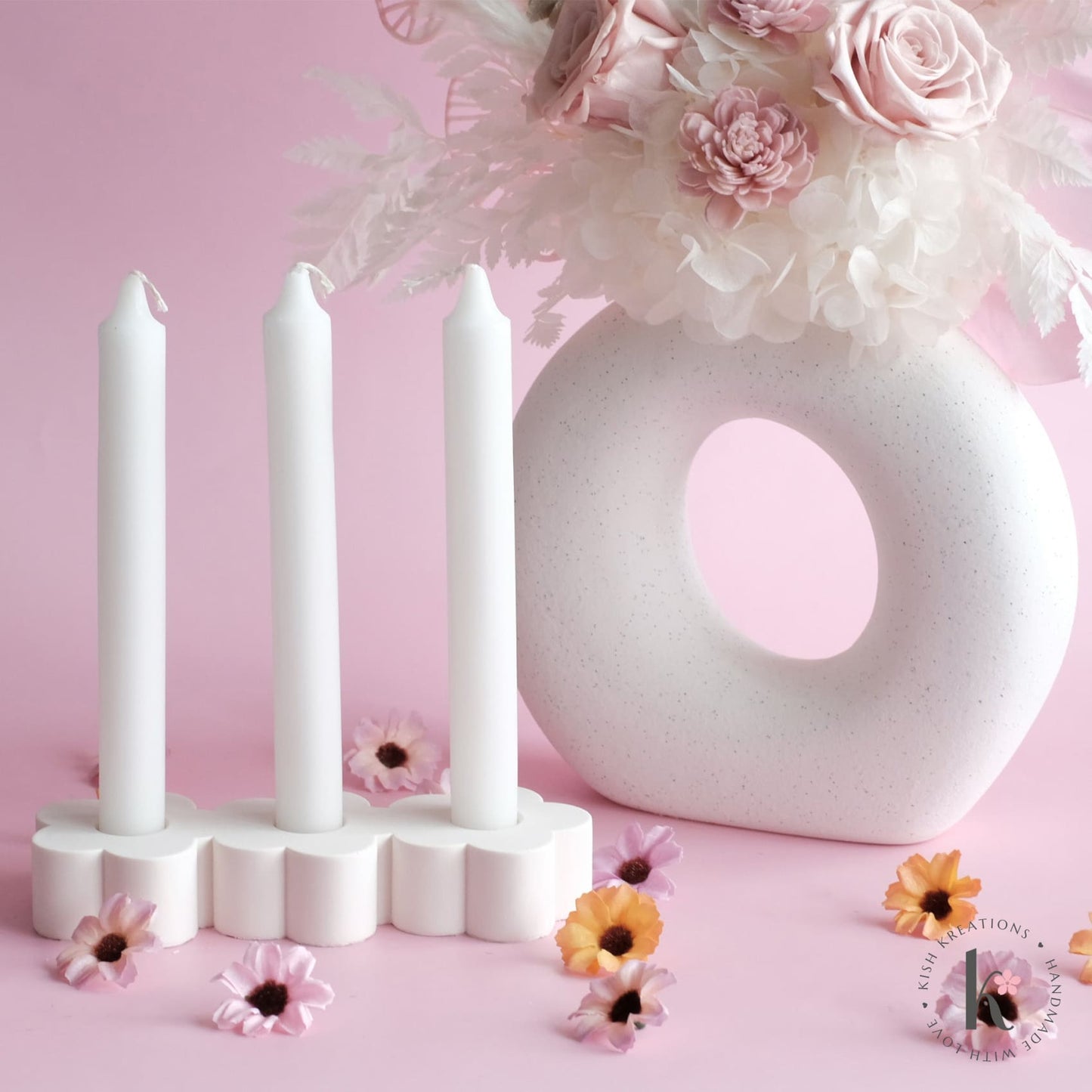 Triple Blossom Candle Holder | Plain Design - Kish Kreations - Candle Holders, Homewares - triple-blossom-candle-holder-plain-design